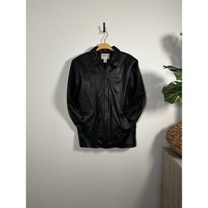 VTG Cherokee Black Genuine Leather Zip Collared Jacket, Size XL